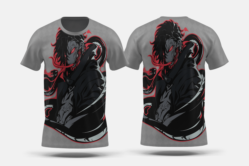 Next Print Png Cool and Edgy Anime Snake Boy With Snake Eyes and a Forked T Creative Chibi Sticker Collection Printed t-shirt - Next Print