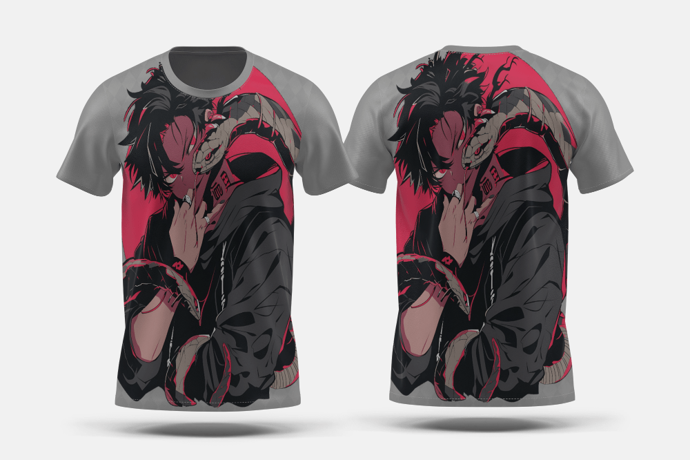 Next Print Png Cool and Edgy Anime Snake Boy With Snake Eyes and a Forked T Creative Chibi Sticker Collection Printed t-shirt - Next Print