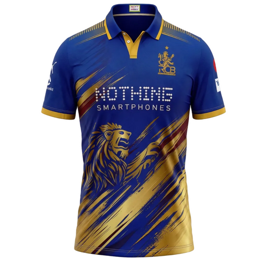 Next Print RCB Blue Gold Lion Cricket Jersey Custom Sublimation Team Sports Shirt