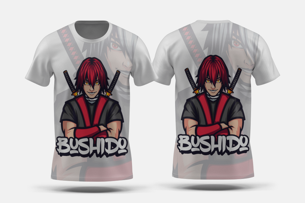 Next Print Red Haired Bushido Ronin Samurai Mascot Illustration Printed t-shirt - Next Print