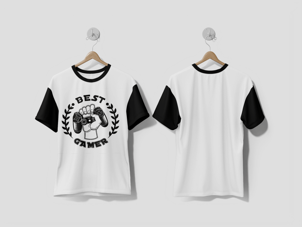 NEXT PRINT Retro best gamer badge vector illustration. Monochrome hand grasping game controller Design T-Shirt - Next Print