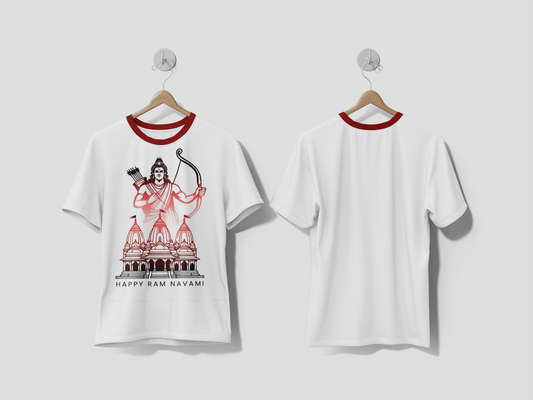NEXT PRINT Shree Ram Navami festival greeting with Hindi calligraphy art and ayodhya ram mandir illustration design t-shirt - Next Print