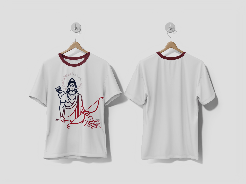 NEXT PRINT Shree Ram Navami festival greeting with lord ram illustration design t-shirt - Next Print