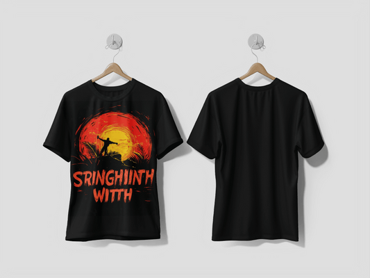 Next Print Silhouette against a vibrant sunset with tropical elements design Printed T-shirt - Next Print