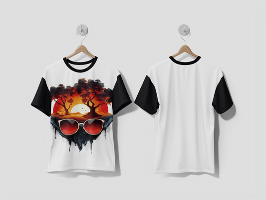 Next Print SUN GLASSES WITH TROPICAL BEACH T SHIRT DESIGN ON WHITE BACKGROUND design Printed T-shirt - Next Print