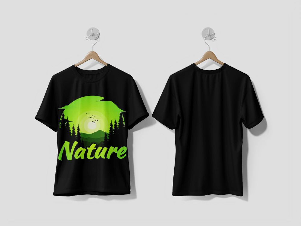 Next Print T-shirt nature forest mountain landscape flat stye vintage illustration Printed T-shirt - Next Print
