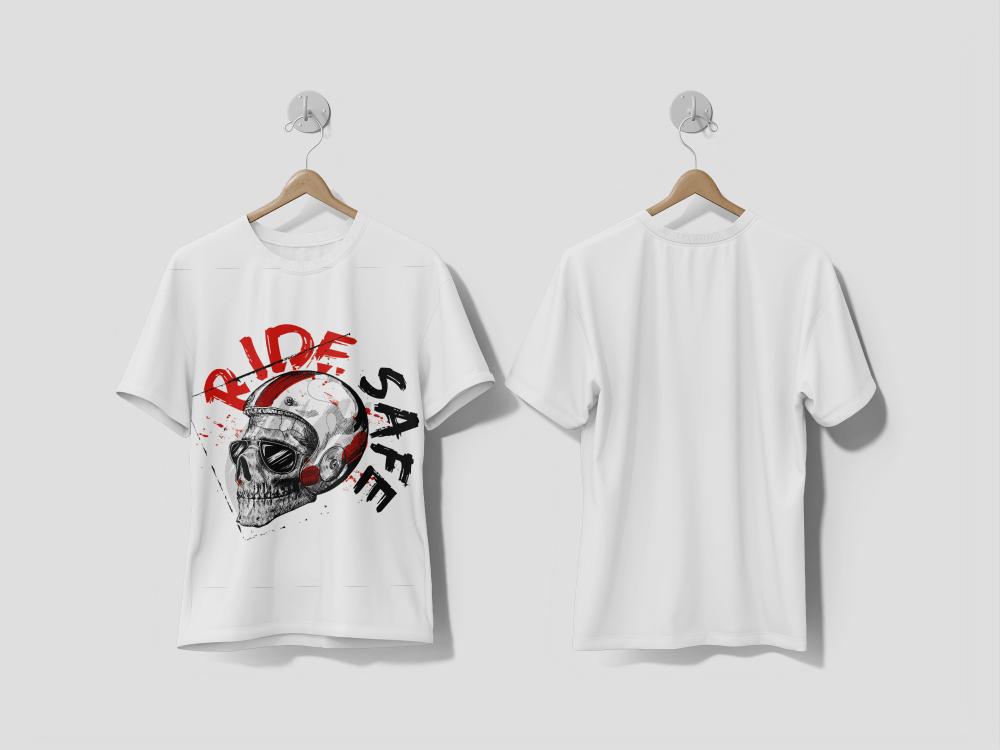 Next Print Tshirt and tattoo design sketch of hipster rider wearing a helmet for safe ride vector illustration printed t-shirt - Next Print