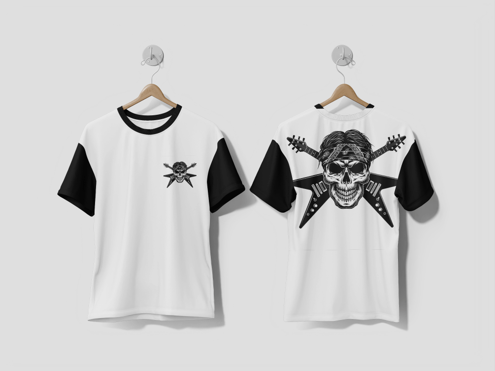 Next Print Vintage monochrome rock musician skull Printed T-shirts - Next Print