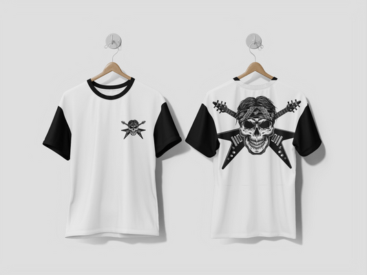 Next Print Vintage monochrome rock musician skull Printed T-shirts - Next Print