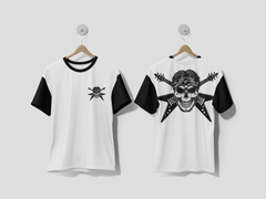 Next Print Vintage monochrome rock musician skull Printed T-shirts - Next Print