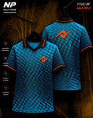 Blue Dot Matrix Performance Polo Jersey by Next Print featuring premium sublimation fabric with front and back views.