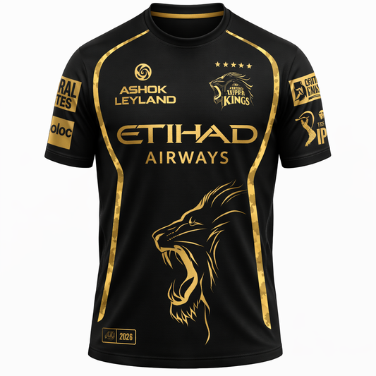 NextPrint Black Gold Cricket Jersey – Chennai Style Custom Cricket Team Jersey with Name & Number | Personalized IPL Style Sports Jersey India