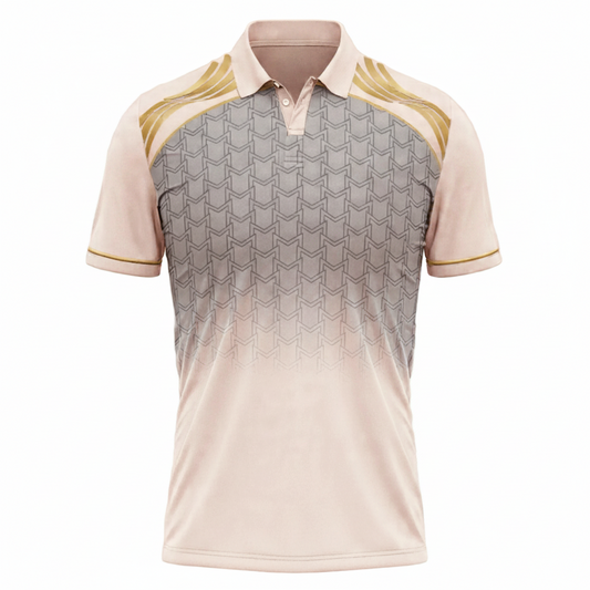 Polo shirt with geometric pattern on a white background