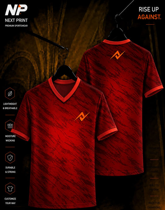 NextPrint Crimson Storm Performance V-Neck Custom Sports Jersey Front and Back Mockup