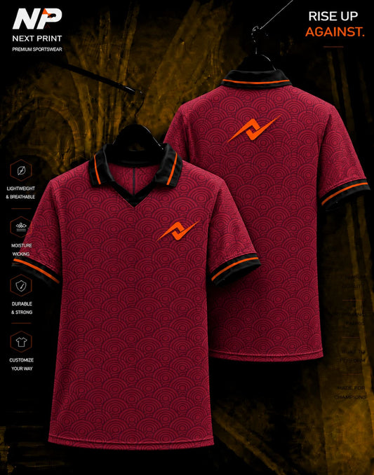 NextPrint Crimson Wave Performance Polo Jersey front and back premium custom sublimation sports jersey with polo collar