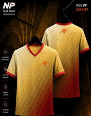 Premium gold gradient hex pattern custom sublimation sports jersey front and back mockup by NextPrint