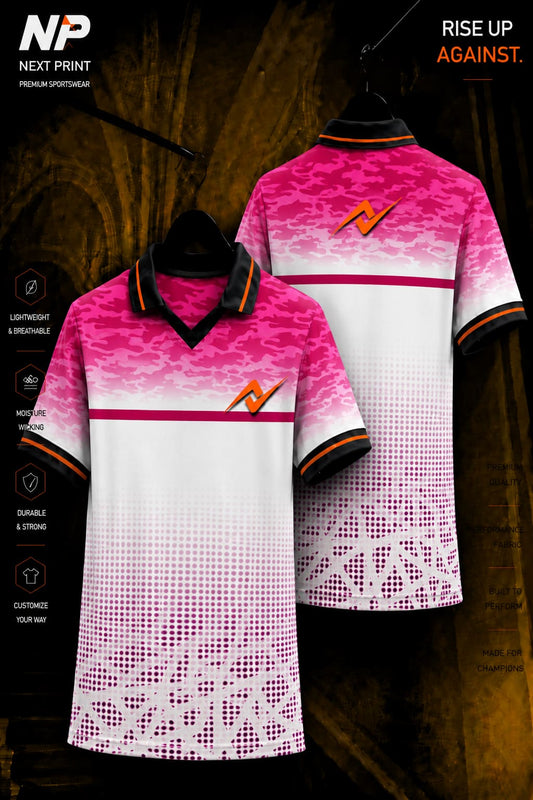 Next Print pink camouflage premium sublimation polo sports jersey front and back mockup