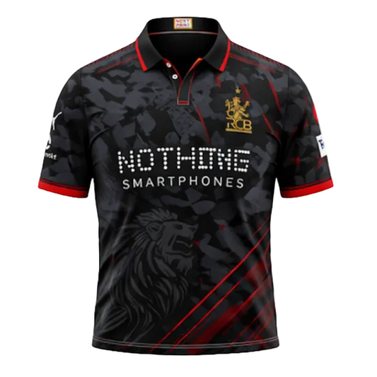 NextPrint RCB Black Red Camo Lion Jersey – Premium Player Version Cricket T-Shirt