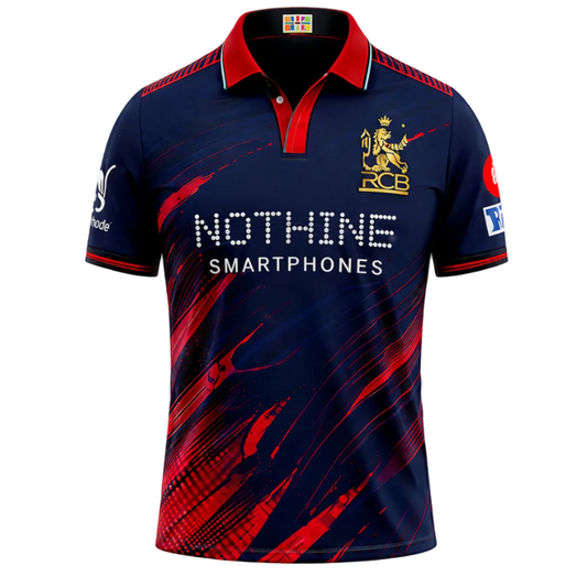 NextPrint RCB Navy Blue Red Brush Cricket Jersey – Premium Player Version Sports T-Shirt