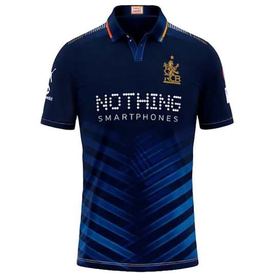 NextPrint RCB Navy Blue Striped Jersey – Premium Player Version Cricket T-Shirt