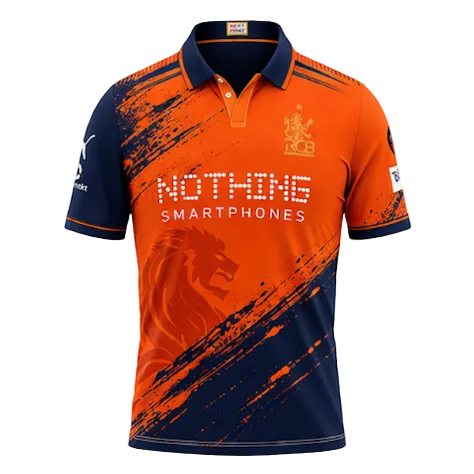 NextPrint RCB Orange Navy Brush Stroke Jersey – Premium Player Version Cricket T-Shirt