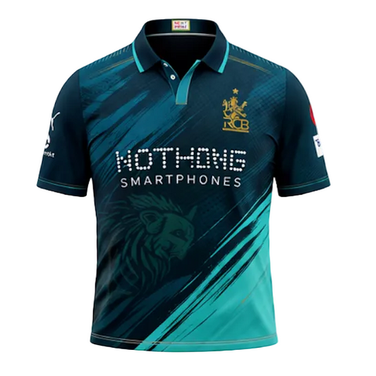 NextPrint RCB Teal Blue Lion Gradient Jersey – Premium Player Version Cricket T-Shirt