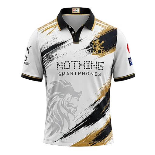 Next Print RCB White Black Gold Cricket Jersey 2025 Player Edition – Custom Name & Number Premium Sports T-Shirt