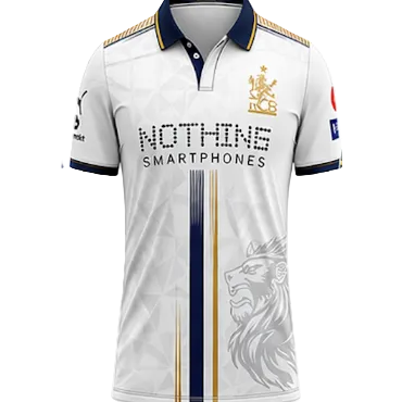 NextPrint RCB White Navy Stripe Lion Jersey – Premium Player Version Cricket T-Shirt