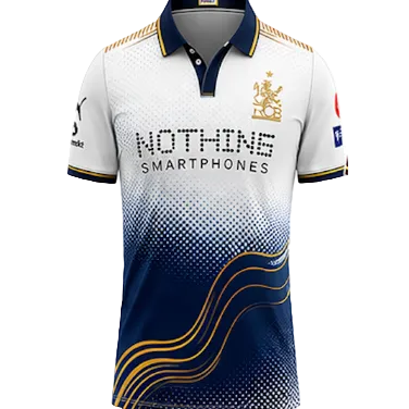 NextPrint RCB White Navy Wave Gradient Jersey – Premium Player Version Cricket T-Shirt
