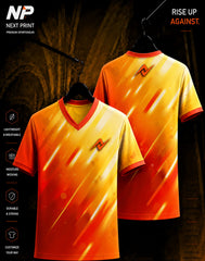 Next Print Solar Flash Orange Red V-Neck Premium Sublimation Sports Jersey Front and Back Mockup