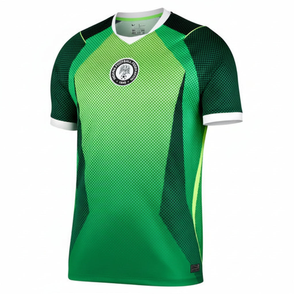 Nigeria inspired green black football fan jersey front view