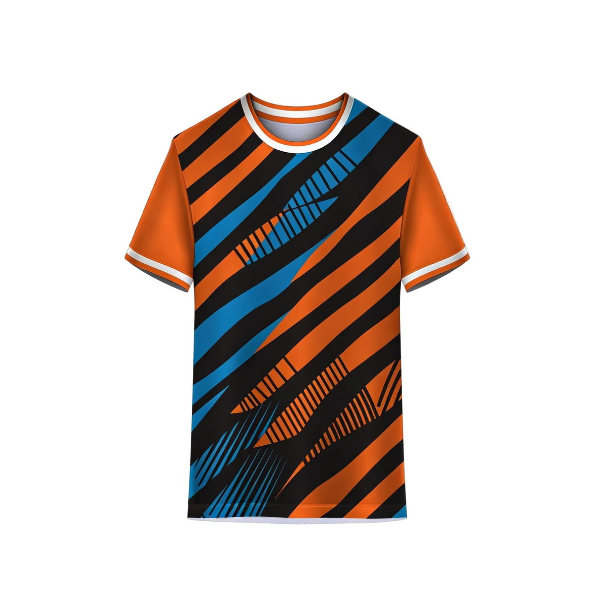 Orange Blue Abstract Sports Jersey Design with Sublimation Print for Custom Team Uniforms