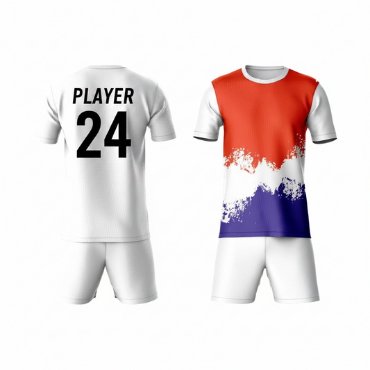 Orange blue athletic coord set back side with white shorts