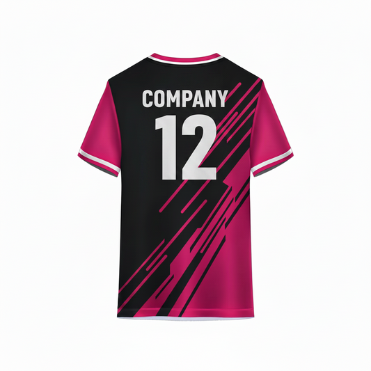 Pink and black sports t-shirt back design with modern diagonal stripe graphics for custom sublimation team jersey printing by NextPrint India