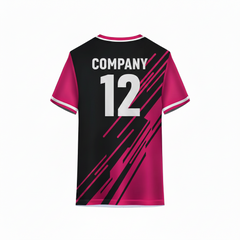 Pink and black sports t-shirt back design with modern diagonal stripe graphics for custom sublimation team jersey printing by NextPrint India