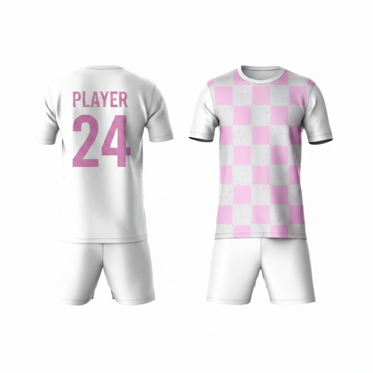 Pink sports t-shirt with white shorts back view for men