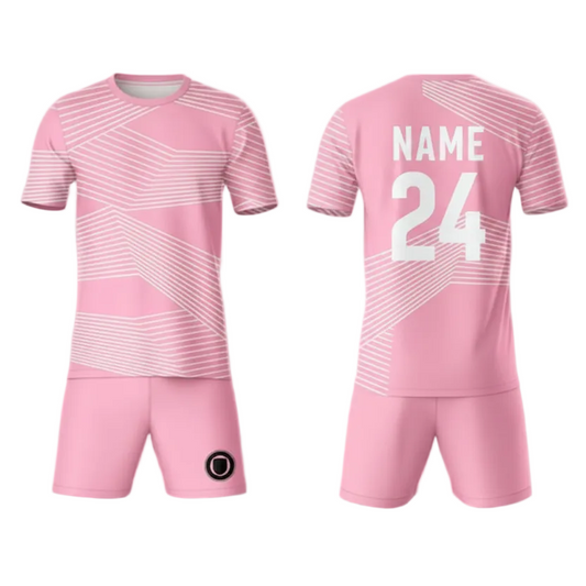 Pink stride sports jersey with matching shorts back view