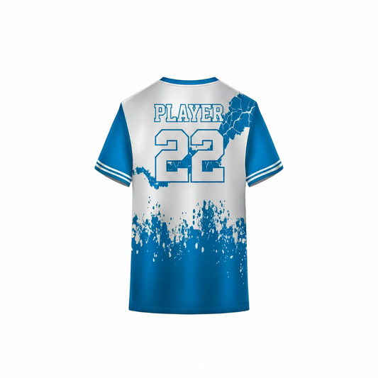 Premium blue and white sublimation sports team jersey for cricket and football with custom printing