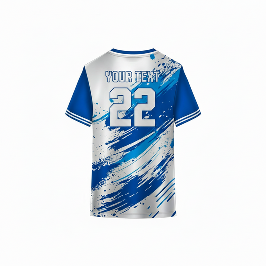 Dry fit blue and white cricket jersey with sublimation print