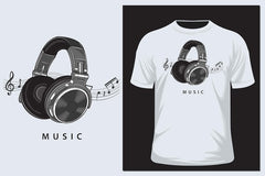 Print on a T-shirt with headphones. Prints for clothes, postcards, wallpapers, T-shirts