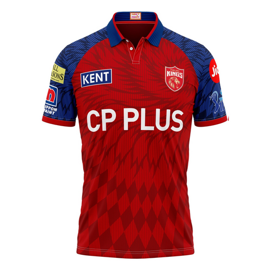 Red blue cricket jersey front view India breathable custom sports t shirt
