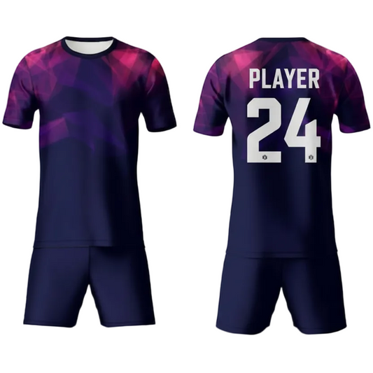 Purple fusion sports jersey with navy shorts back view