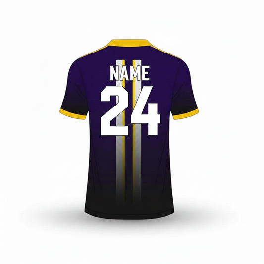 Purple yellow gaming jersey back side with custom gamer name