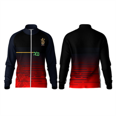 Custom red and black Bangalore cricket team jacket with name and number