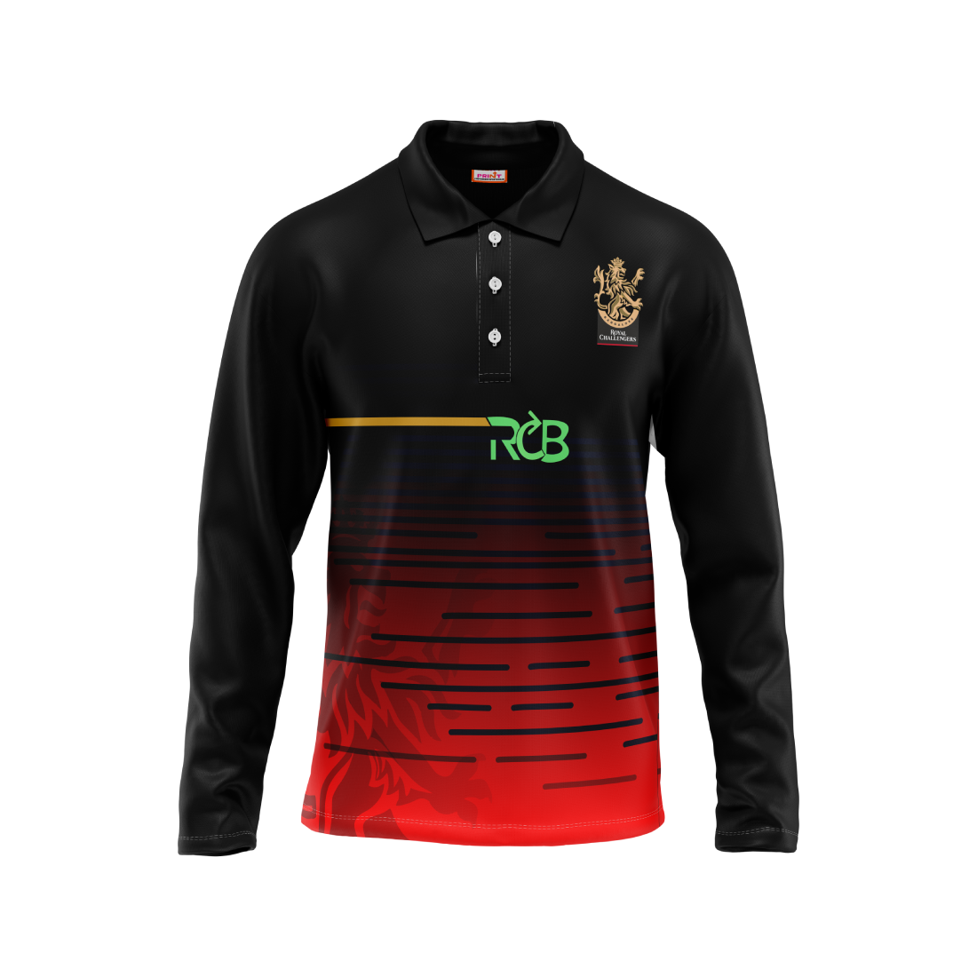 RCB 2026 customizable polo neck full sleeve black and red cricket jersey front view