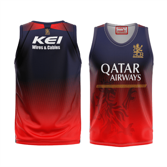 RCB 2026 sleeveless cricket jersey front and back view