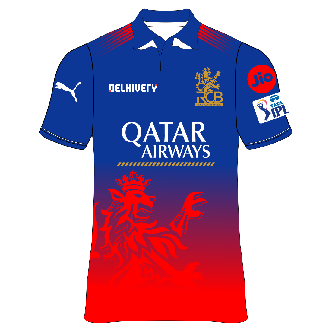 RCB 2026 V neck blue red dry fit cricket jersey for men