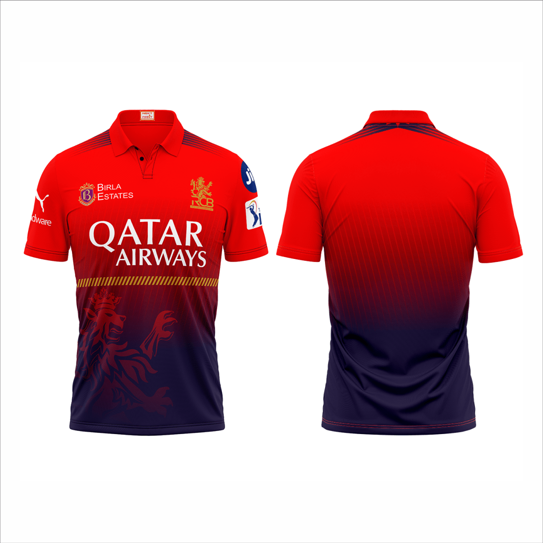 RCB IPL 2026 black red printed polo collar cricket jersey jacket front view