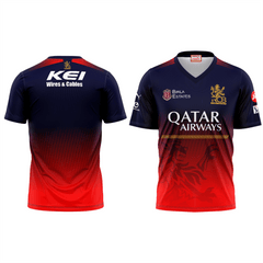 RCB IPL 2026 custom cricket jersey red black V neck front and back view