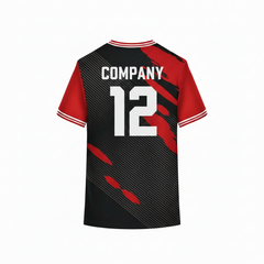 Red and black sports t-shirt back design with abstract brushstroke and diagonal stripe pattern for custom sublimation team jersey printing by NextPrint India